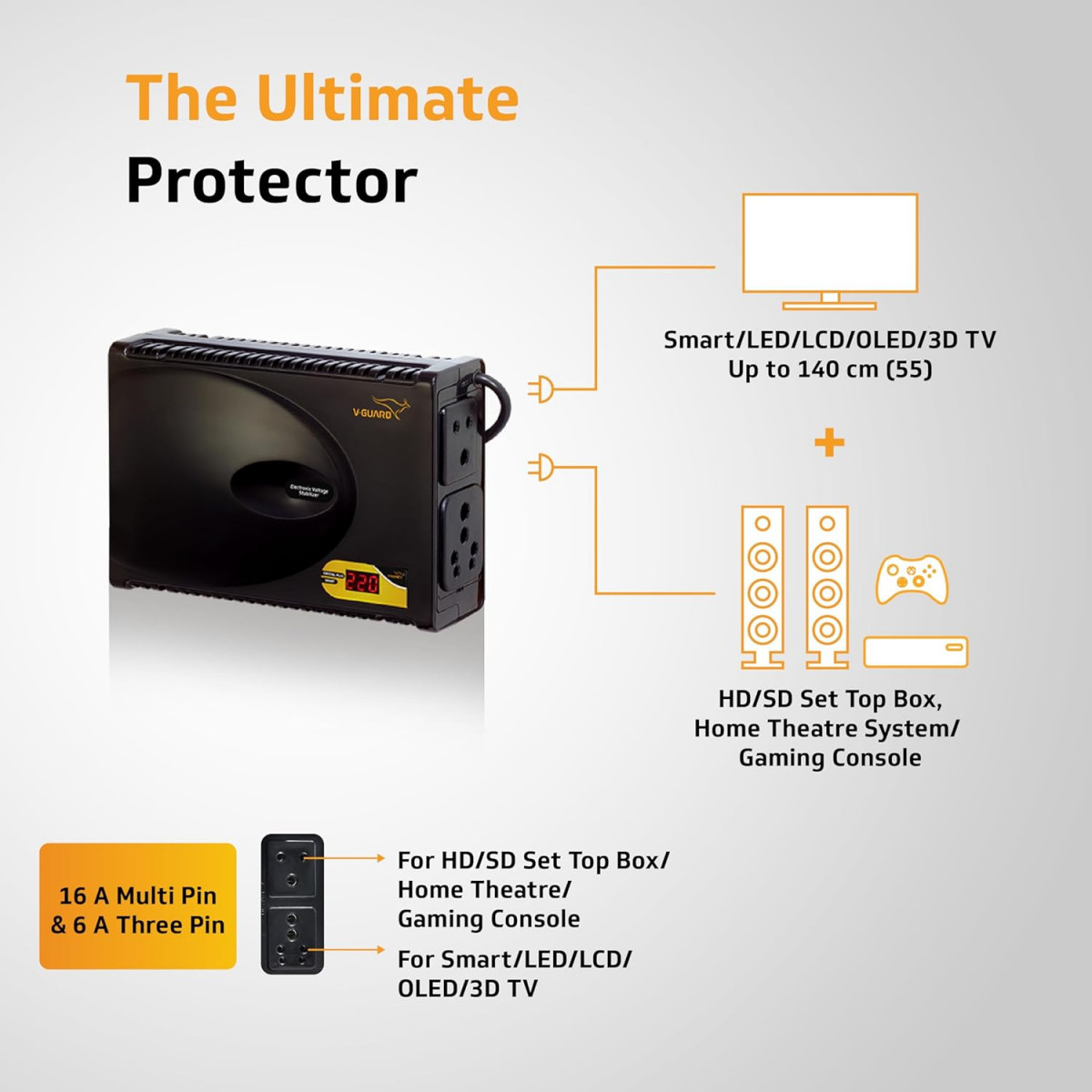 V-Guard Crystal Plus Smart TV Stabilizer with Digital Display for 140 cm 55