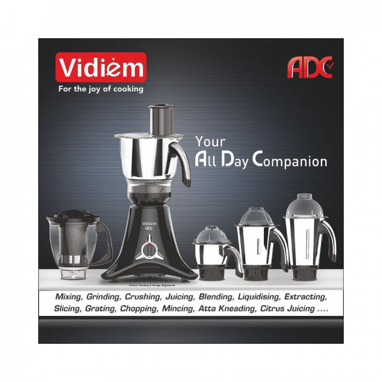 Vidiem ADC Mixer Grinder 579A Black  750 watt Mixer grinder with 5 Jars in 1 Juicer  Leakproof Jars with self-lock for wet  dry spices chutneys  curries  5 Years Warranty  Mixie grinder