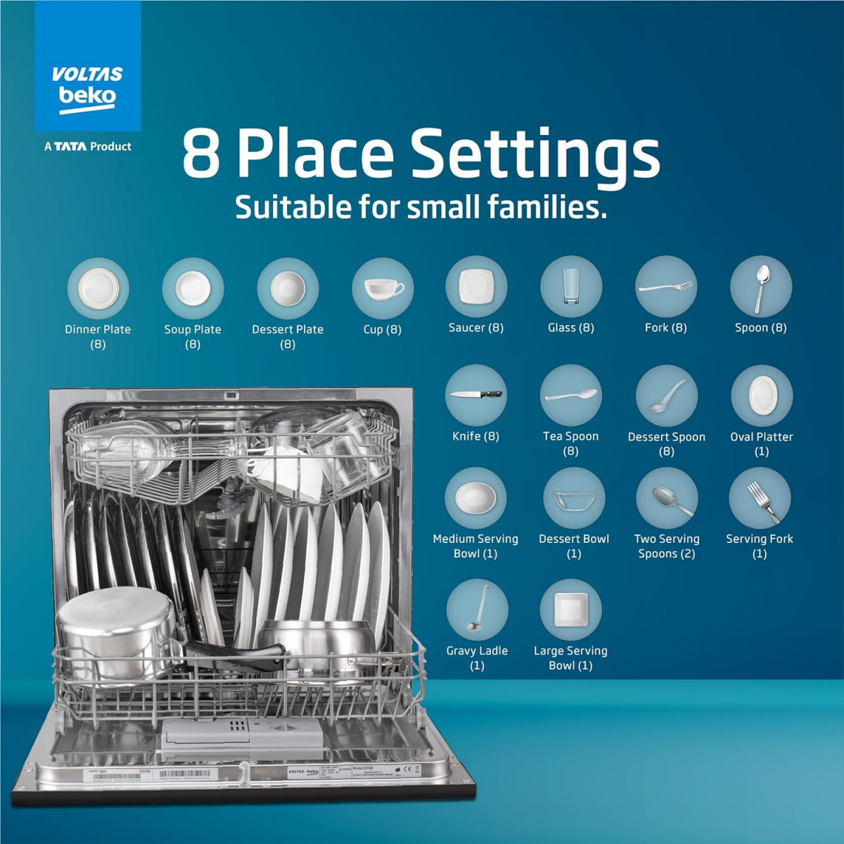 Voltas beko 8 Place Settings Table Top Dishwasher 20202021DT8B Black Inbuilt Heater