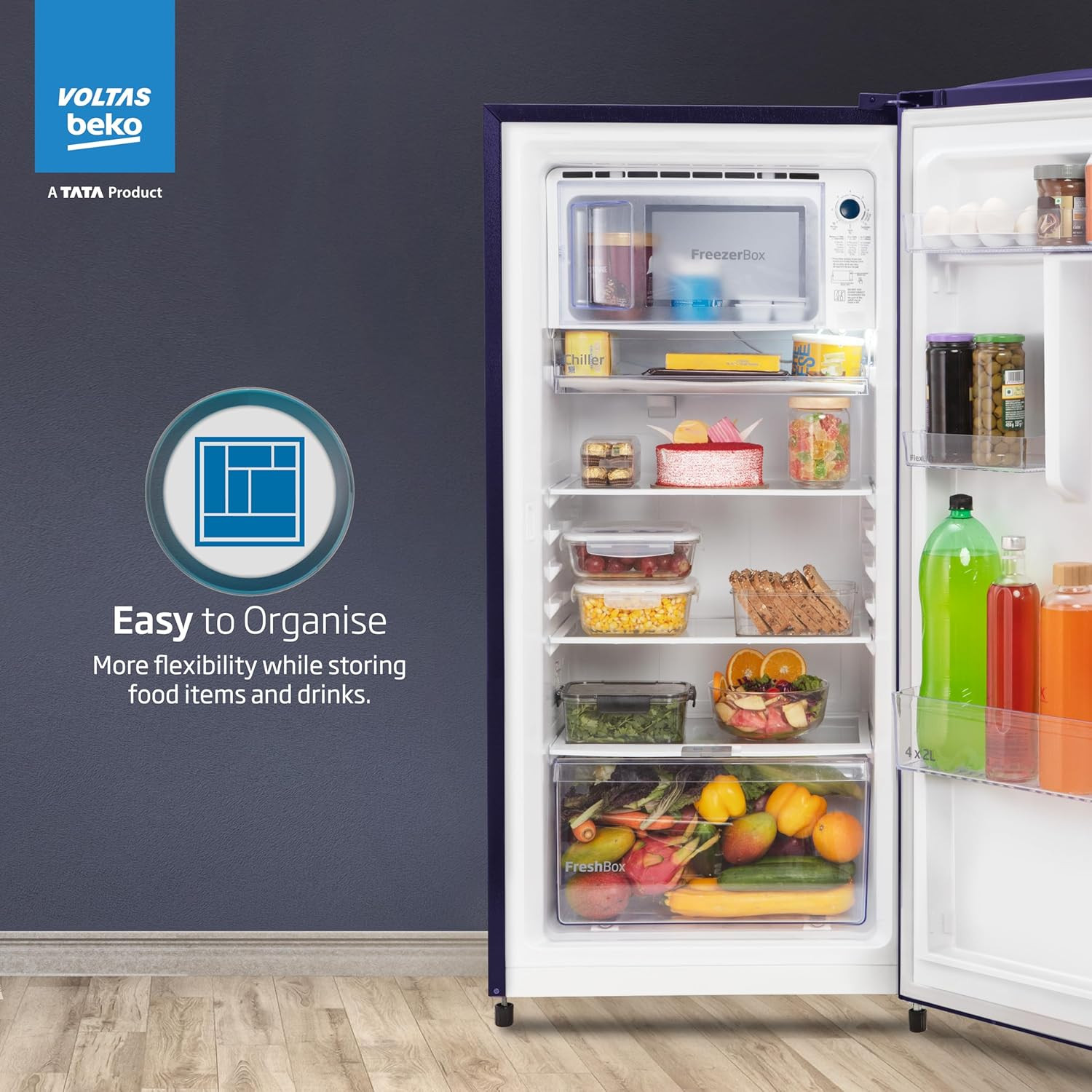 Voltas Beko A TATA Product 173 L 3 star Made-In-India Direct Cool Refrigerator RDC205C  S0PBE0M0000GO Peony Blue