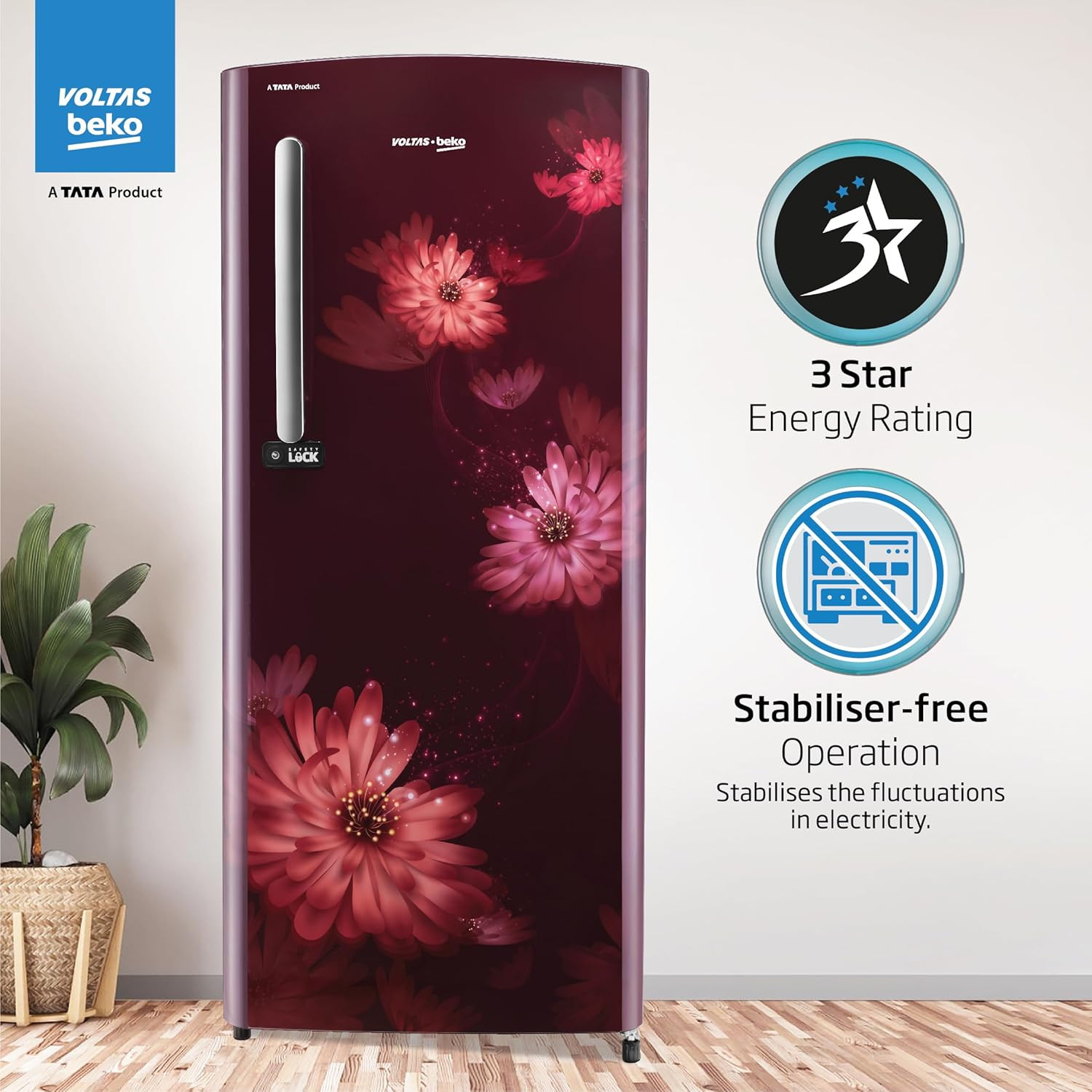 Voltas Beko A Tata Product 210 L 3 star Made-in-India Direct cool Refrigerator RDC245C  W0DWE0M000UGD Dahlia Wine