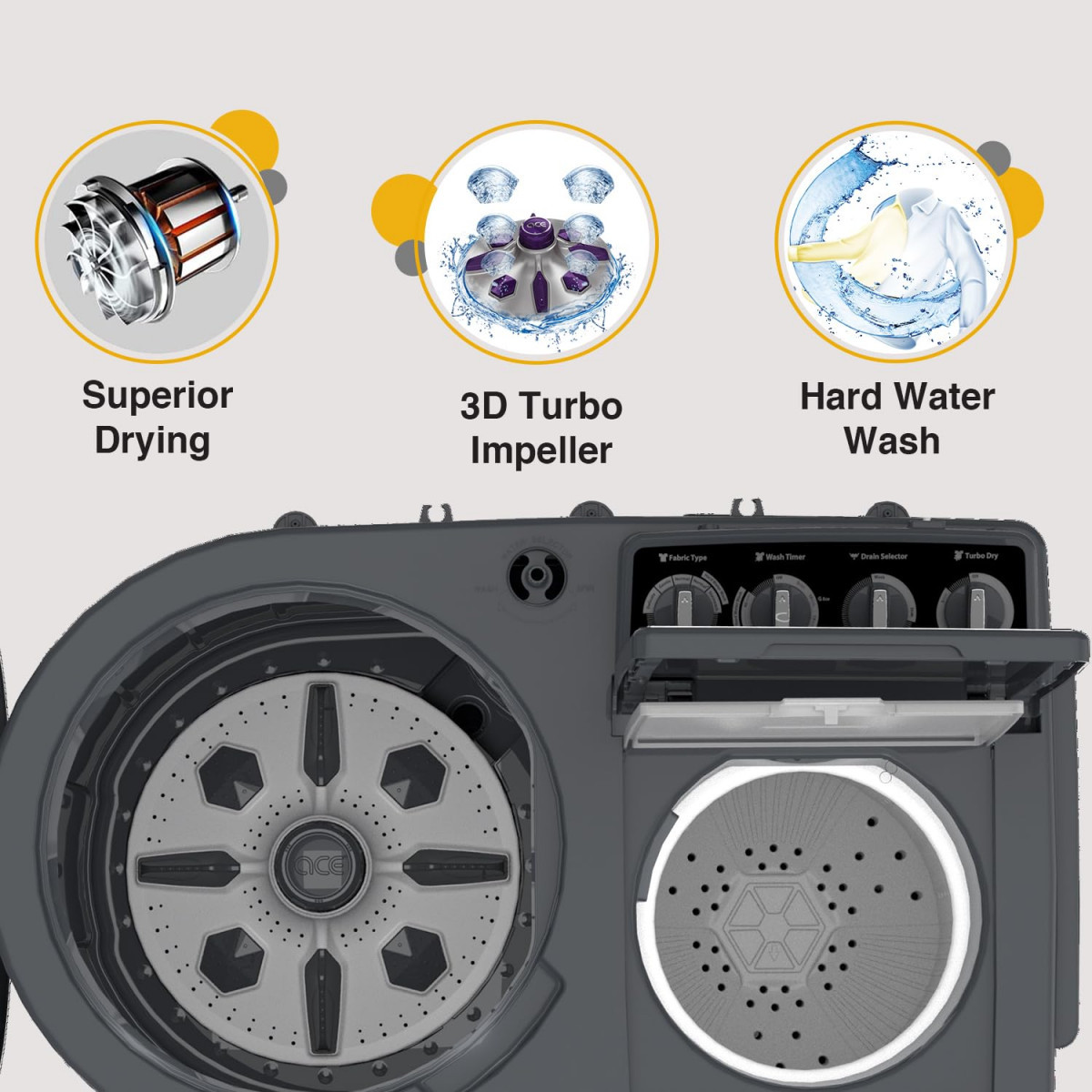 Whirlpool 11Kg Semi-Automatic Top Loading Washing Machine Ace XL 11 Graphite Grey 10YR