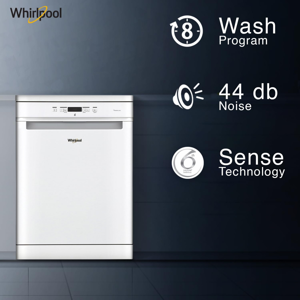 Whirlpool 14 Place Settings PowerClean Technology Dishwasher WFC3C33 PF N IN White