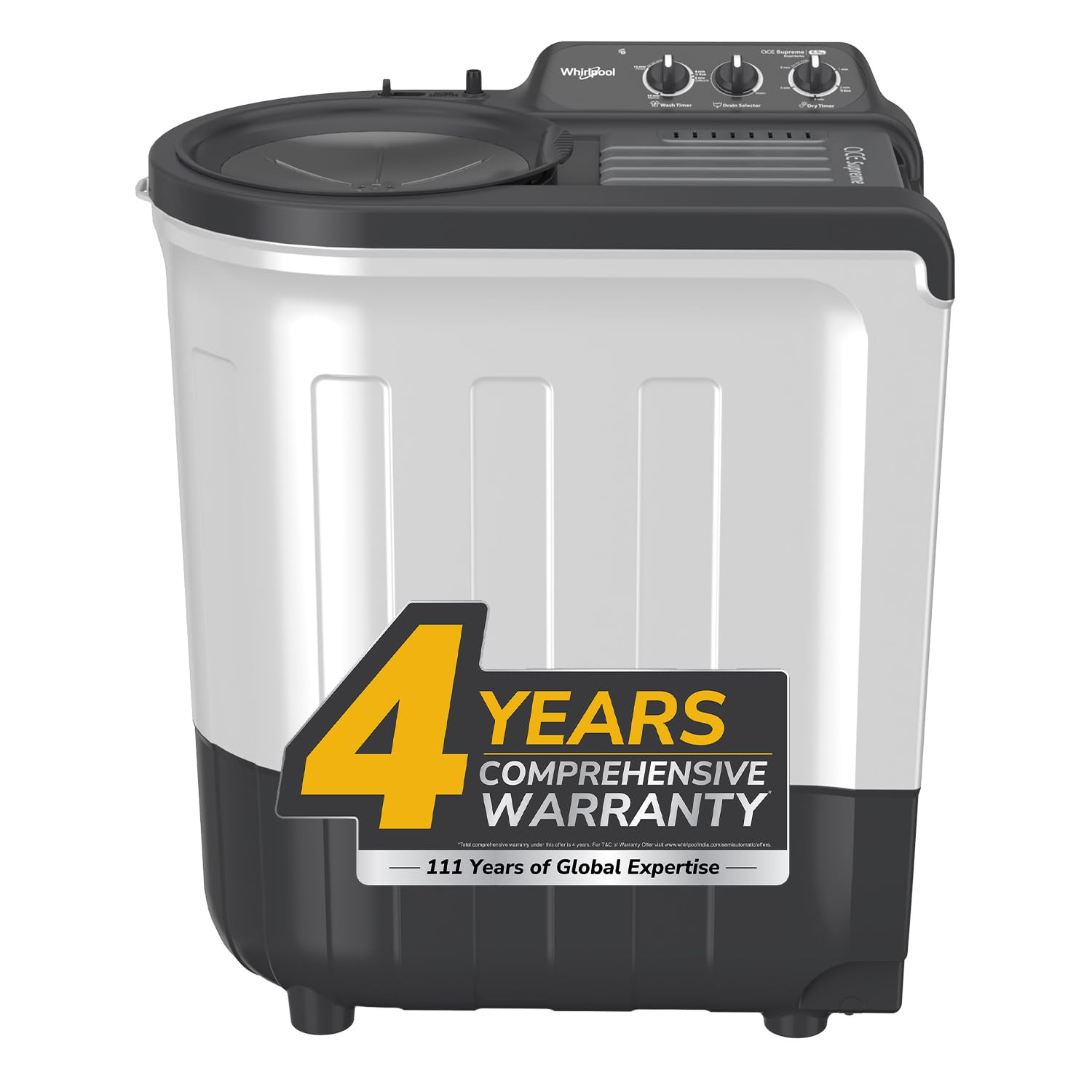 Whirlpool 65 Kg 5 Star Ace Supreme Semi-Automatic Top Loading Washing Machine ACE SUPREME RYL SRS 65 GREY 4 Year Comprehensive Warranty 1400 RPM Motor 5 Year Motor Warranty