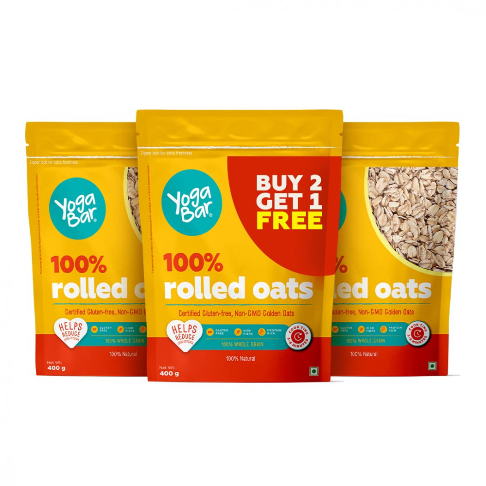 Yoga Bar Muesli - Fruits, Nuts & Seeds, 700g, 100% Rolled Oats 1.2 kg, Premium Golden Rolled Oats, Gluten Free Oats with High Fibre, 100% Whole  Grain, Non GMO, Healthy Food