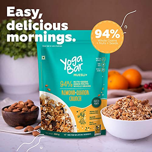 Yogabar Crunchy Muesli 700G, Almond & Quinoa Crunch, Healthy Protein Food  & Breakfast Cereal, Added Special Almonds, Quinoa & Whole Grains