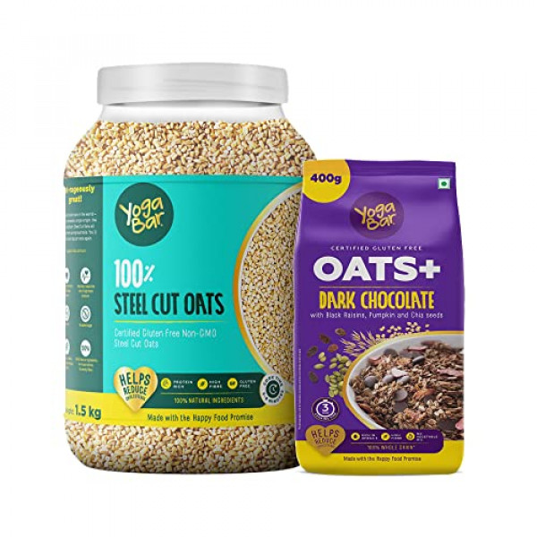 Yogabar Dark Chocolate Oats Combo - Gluten Free Whole Oatmeal for Breakfast  - Healthy Breakfast Cereal for Children and Adults - Makes Milk Fun for