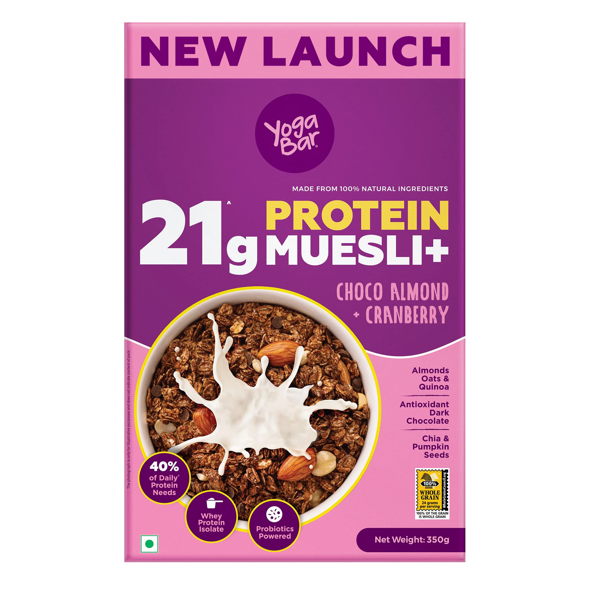 Yogabar Super High Protein Muesli 850g | 27g Protein | With Probiotics and  Whey | No Refined Sugar | Easy on gut | Choco Almond | Protein Snack | High