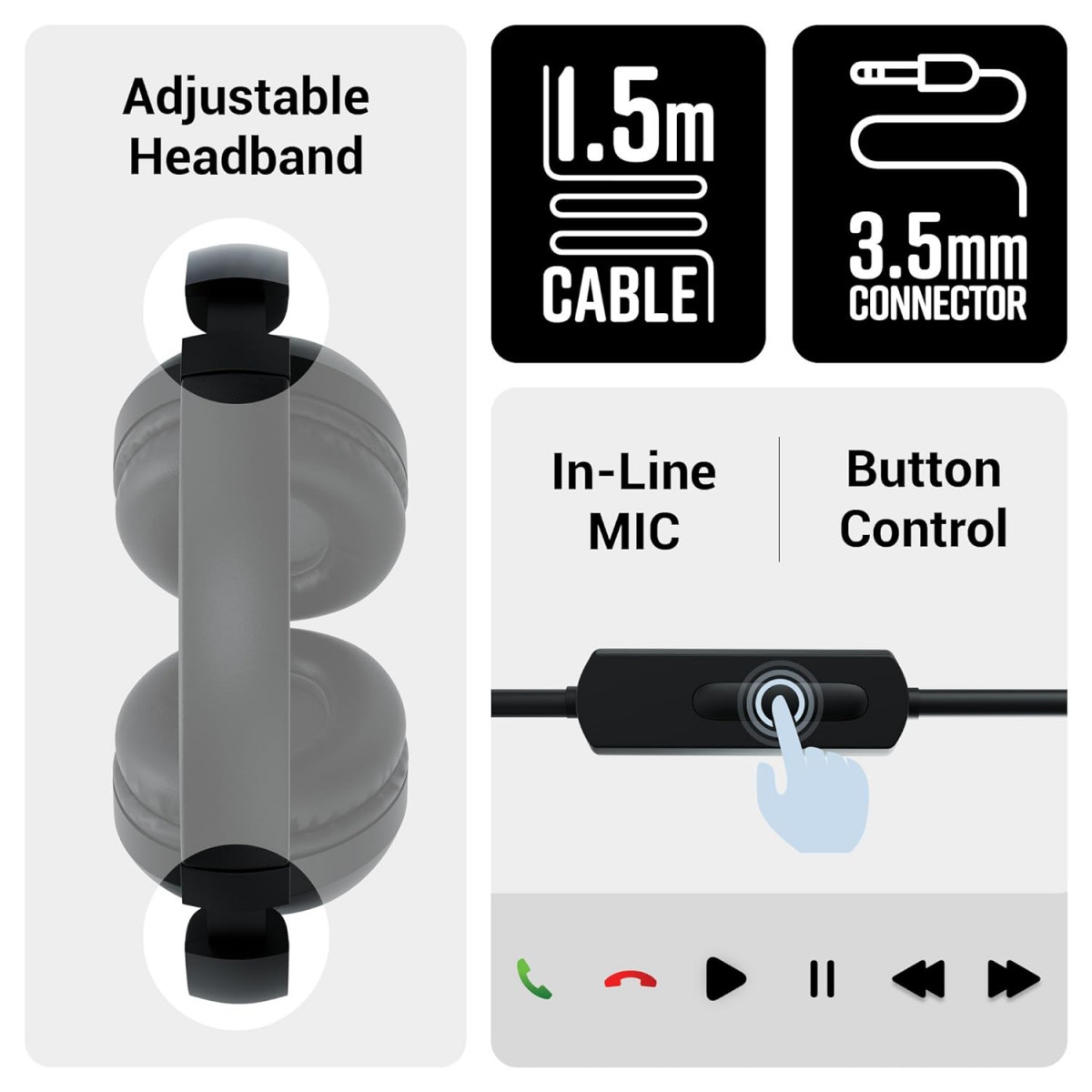 Zebronics Boom Wired Headphone Over Ear in-Line MIC Black