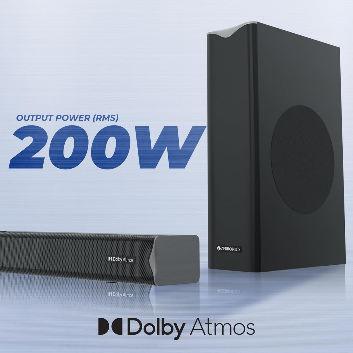 ZEBRONICS Jukebar 1000 - Dolby Atmos Soundbar with Subwoofer 200W LED Display Bluetooth V53 HDMI eARC Optical in USB AUX Wall Mountable