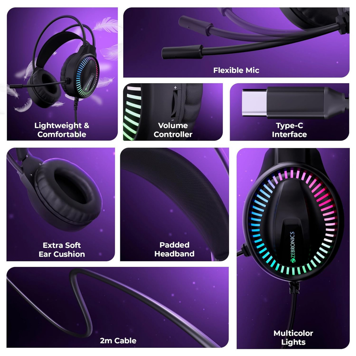 ZEBRONICS New Launch Blitz C Dolby Atmos Gaming Headphone Black