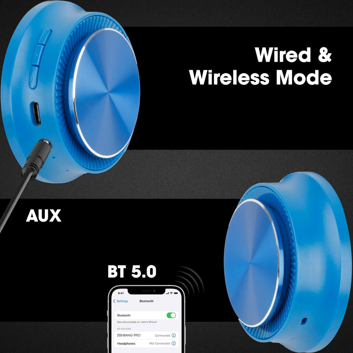 ZEBRONICS Zeb-Bang PRO Bluetooth v50 On Ear Headphone Blue