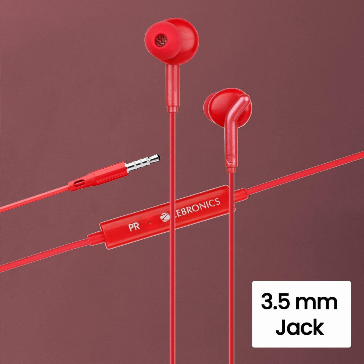 ZEBRONICS Zeb-Bro in Ear Wired Earphones with Mic 35mm Audio Jack 10mm Drivers PhoneTablet CompatibleRed