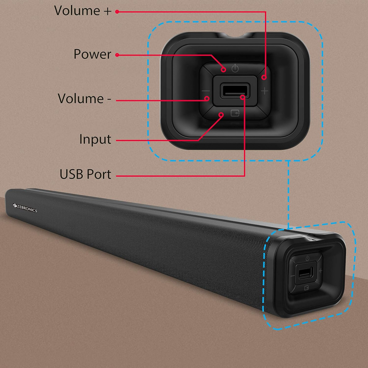 Zebronics ZEB-JUKE BAR 3500 Wireless Bluetooth Single Soundbar With Supporting Wall Mount USB AUX Coaxial IN HDMI ARC  Remote Control 60 Watt 20 Channel