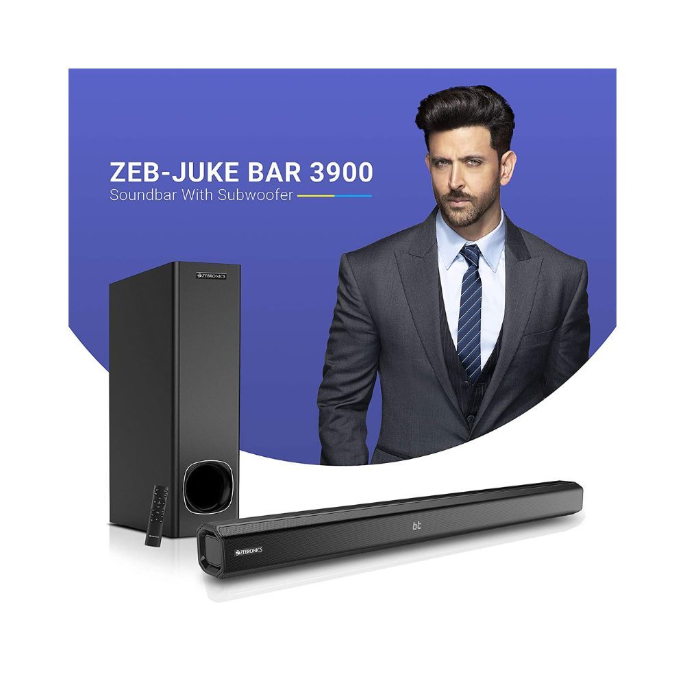Zebronics Zeb-JUKEBAR 3900 80W Multimedia soundbar with subwoofer Supporting Bluetooth HDMIARC Coaxial Input AUX USB  Remote Control Black