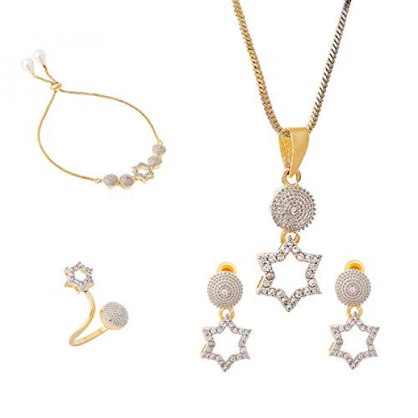 Buy ZENEME Jewellery Set American Diamond Heart Shaped Necklace