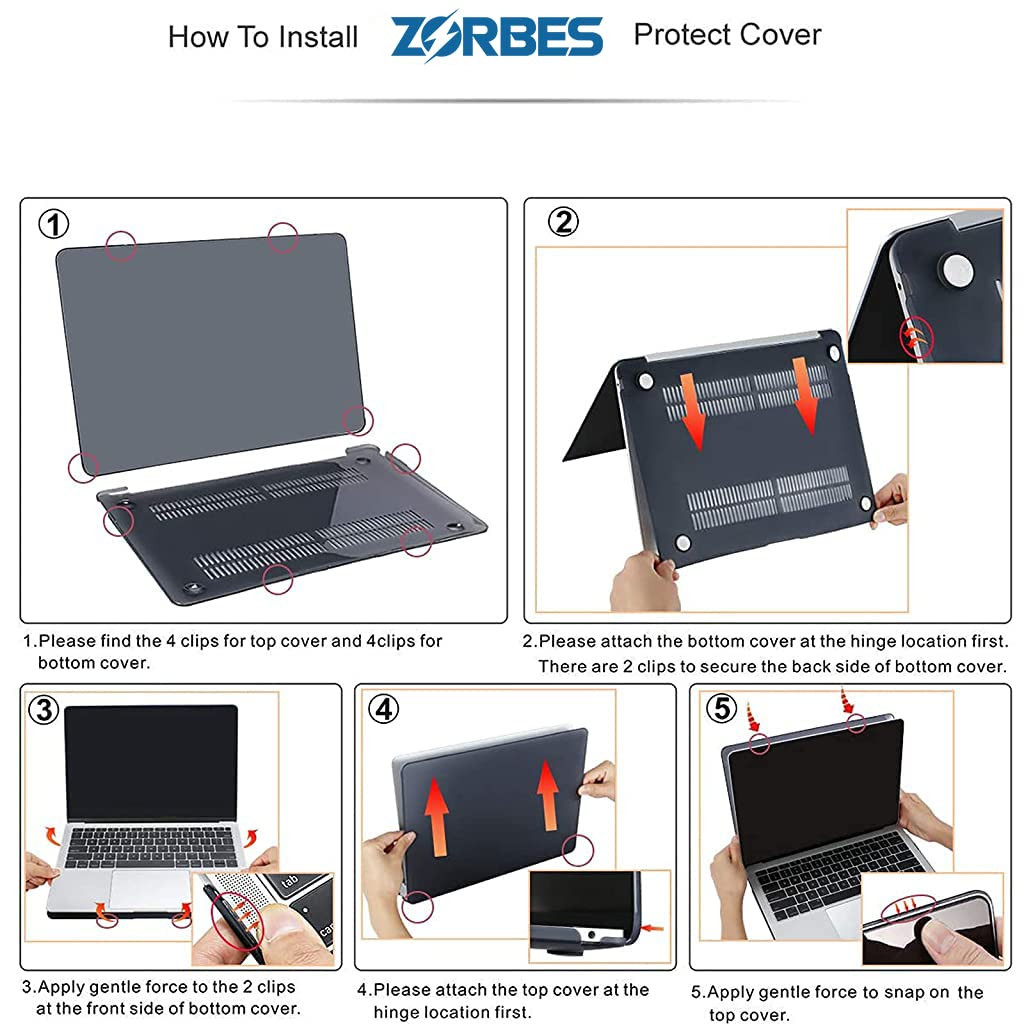 ZORBES 133 Inch Protective Cover Compatible with MacBook Air 2020 2019 2018 Released A2337 M1 A2179 A1932 Touch ID Clear Plastic Hard Shell Case Black